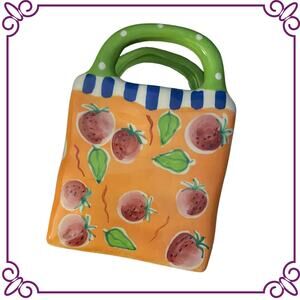 Vintage Hand Painted Bella Casa by Ganz Ceramic Bag with Handles Vase Pen Holder